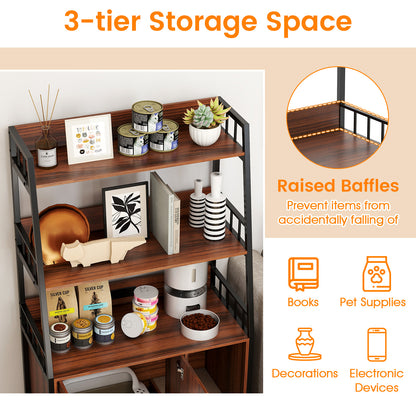 Cat Litter Box Enclosure with Storage Shelves and Scratching Pad-Walnut