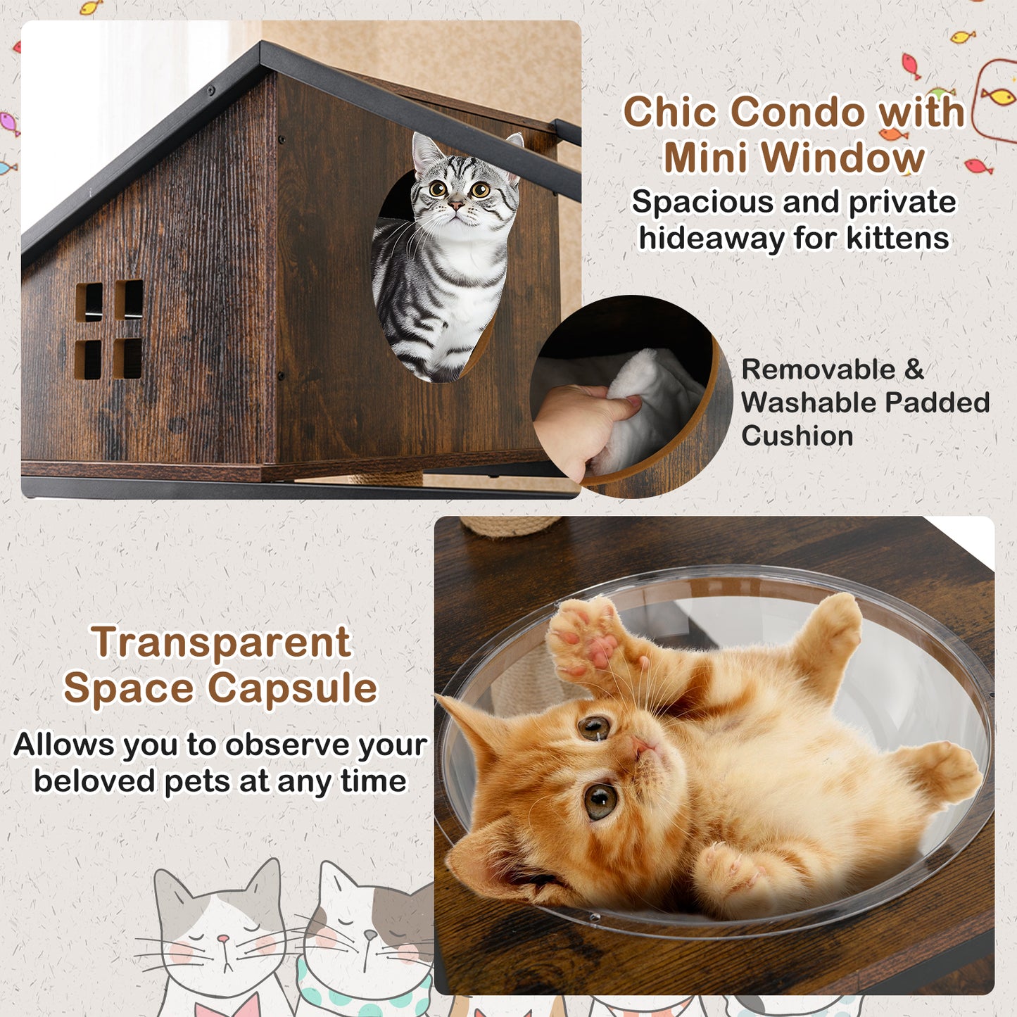Industrial Cat Tower with Hidden Washroom and Litter Box Enclosure-Rustic Brown
