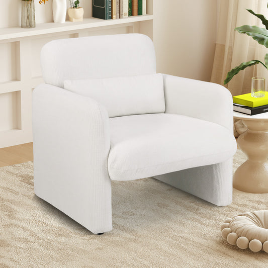 Chenille Accent Chair with Removable Lumbar Pillow Living Room Bedroom-White