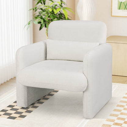Chenille Accent Chair with Removable Lumbar Pillow Living Room Bedroom-White