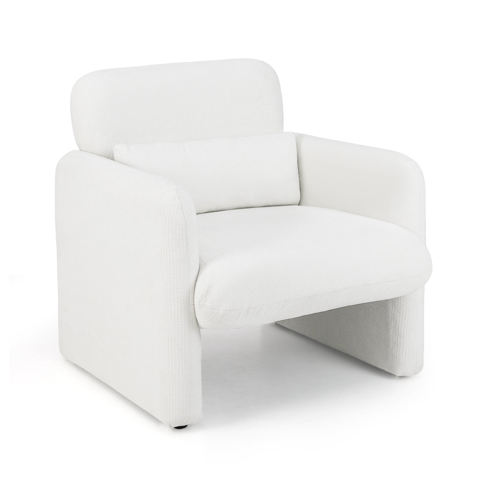 Chenille Accent Chair with Removable Lumbar Pillow Living Room Bedroom-White