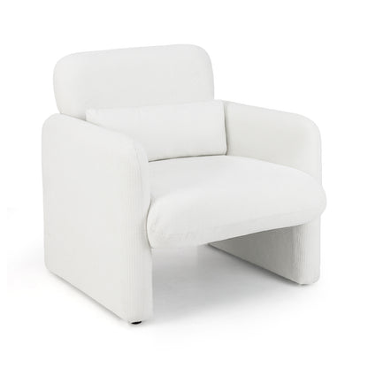 Chenille Accent Chair with Removable Lumbar Pillow Living Room Bedroom-White