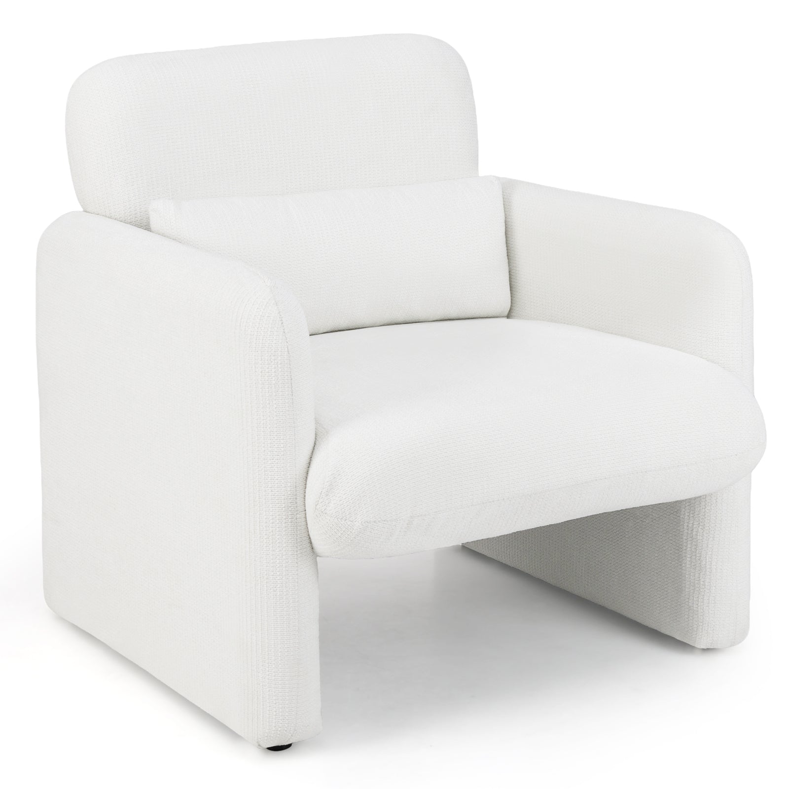 Chenille Accent Chair with Removable Lumbar Pillow Living Room Bedroom-White