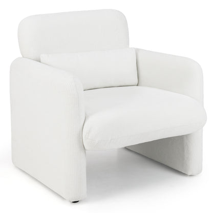 Chenille Accent Chair with Removable Lumbar Pillow Living Room Bedroom-White