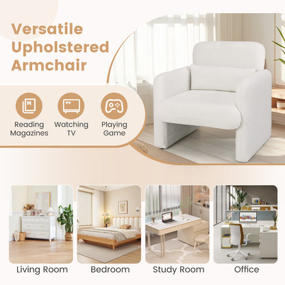 Chenille Accent Chair with Removable Lumbar Pillow Living Room Bedroom-White