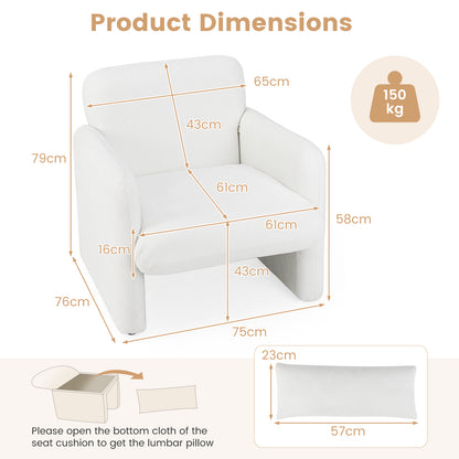 Chenille Accent Chair with Removable Lumbar Pillow Living Room Bedroom-White