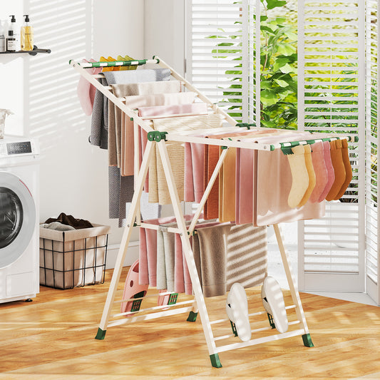 140cm Clothes Drying Rack Foldable Metal Laundry Drying Rack-Beige