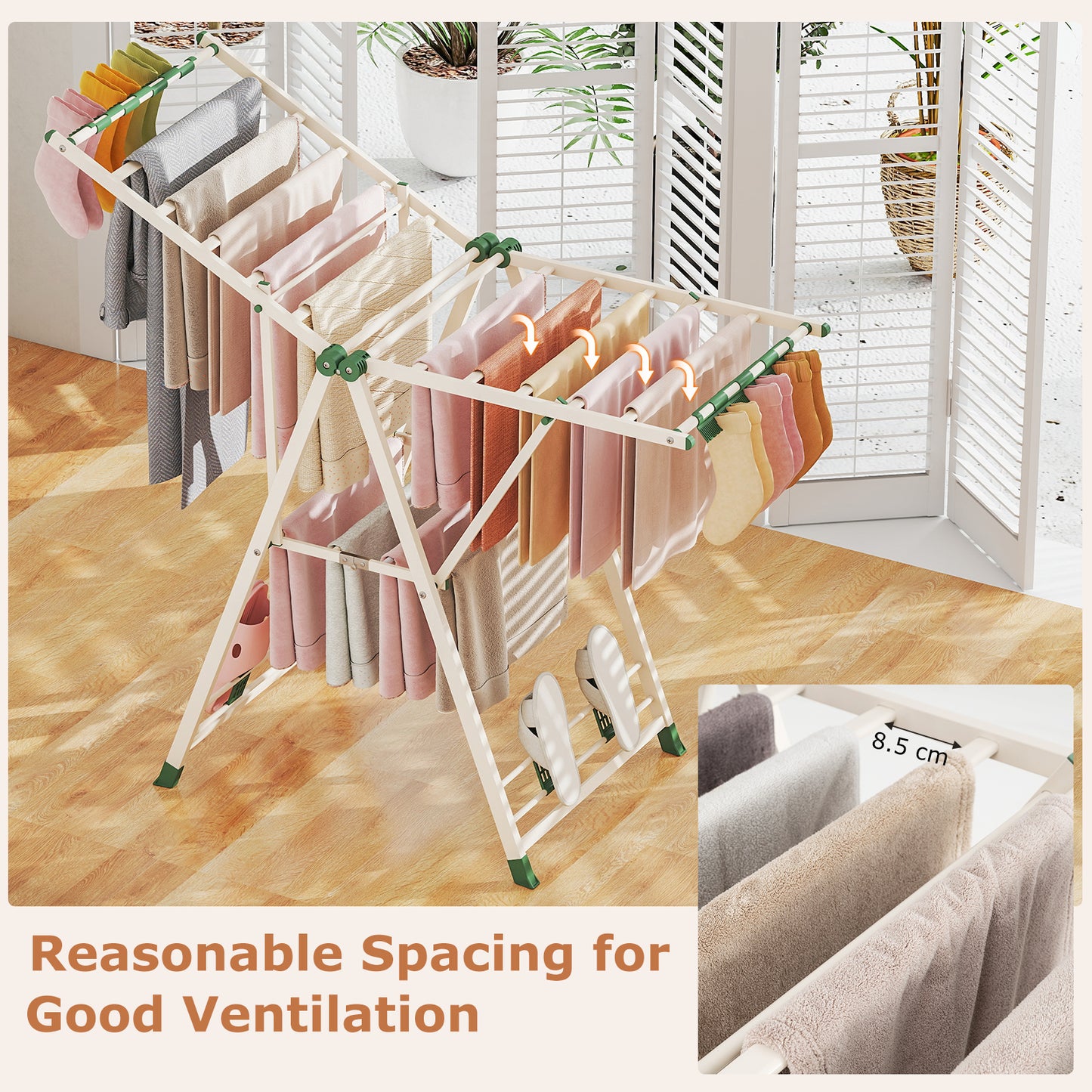 140cm Clothes Drying Rack Foldable Metal Laundry Drying Rack-Beige