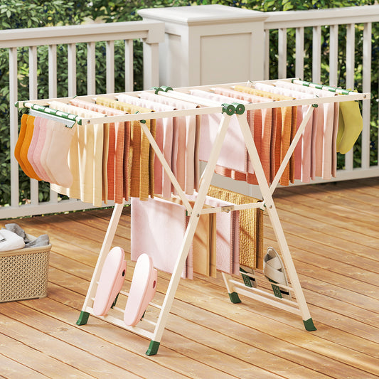 140cm Clothes Drying Rack Foldable Metal Laundry Drying Rack-Beige