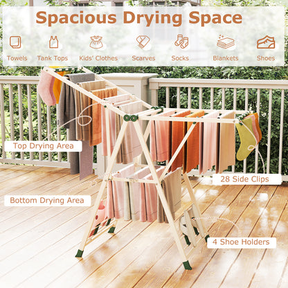 140cm Clothes Drying Rack Foldable Metal Laundry Drying Rack-Beige