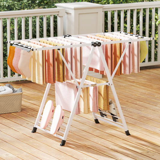 140cm Clothes Drying Rack Foldable Metal Laundry Drying Rack-White