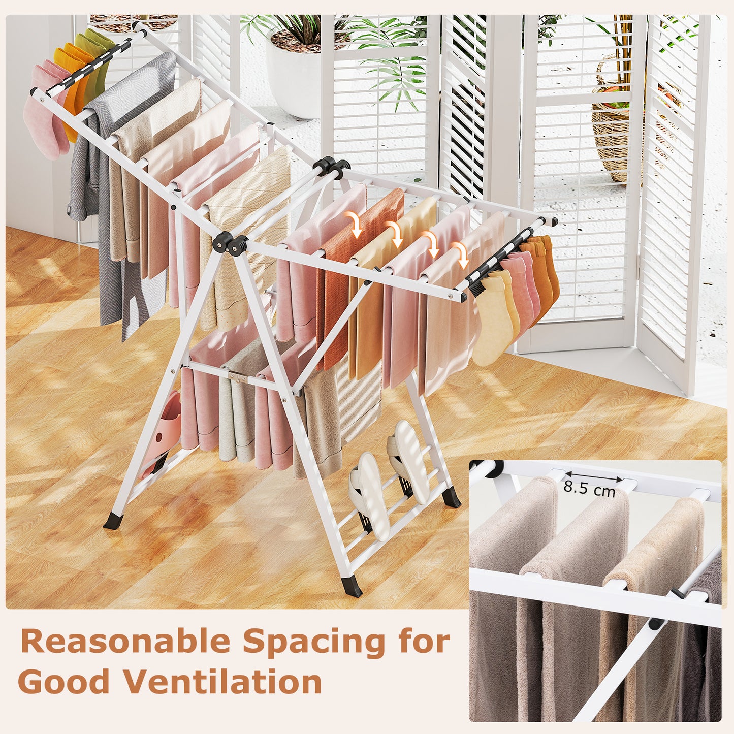 140cm Clothes Drying Rack Foldable Metal Laundry Drying Rack-White