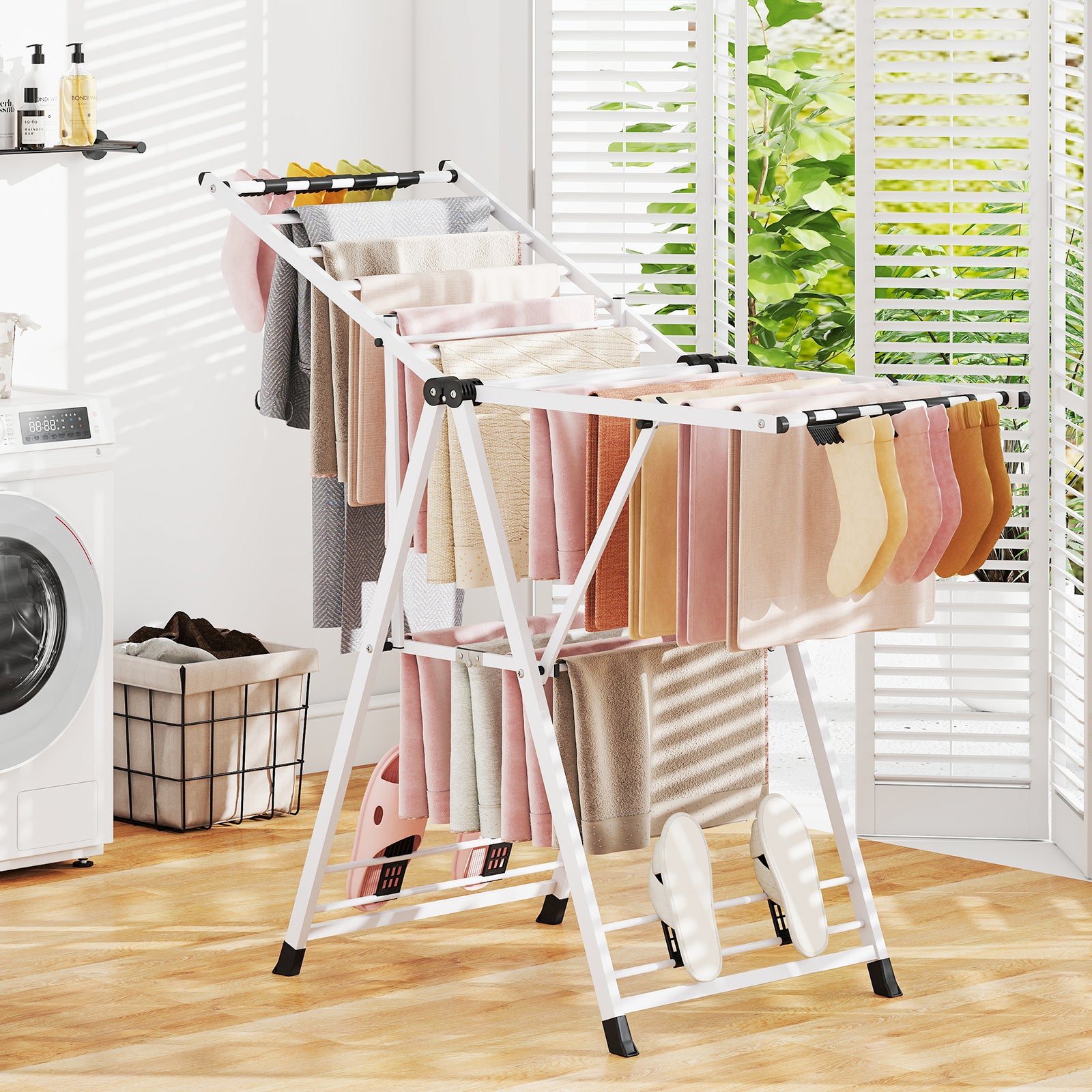 140cm Clothes Drying Rack Foldable Metal Laundry Drying Rack-White