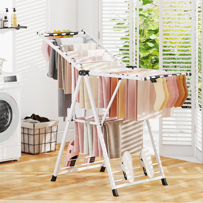 140cm Clothes Drying Rack Foldable Metal Laundry Drying Rack-White