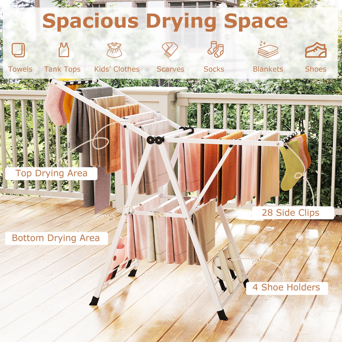 140cm Clothes Drying Rack Foldable Metal Laundry Drying Rack-White