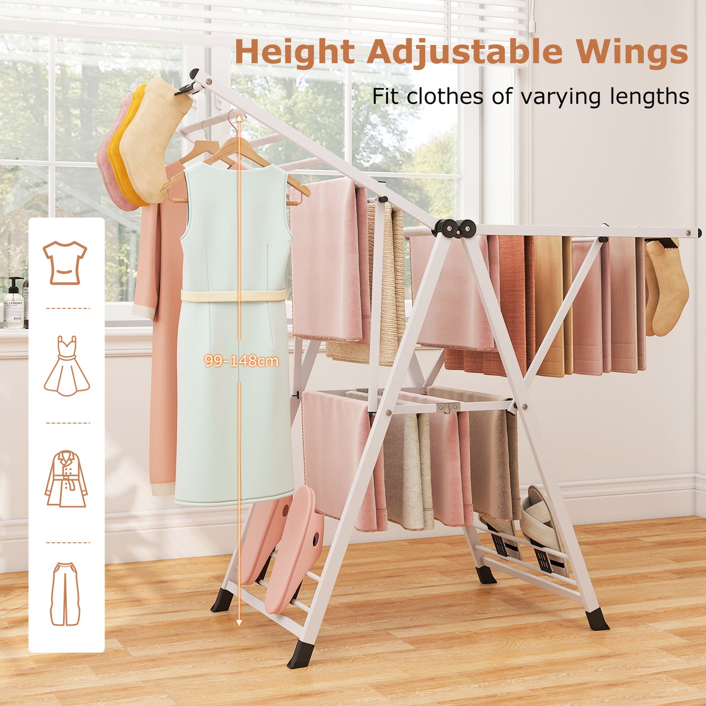 140cm Clothes Drying Rack Foldable Metal Laundry Drying Rack-White