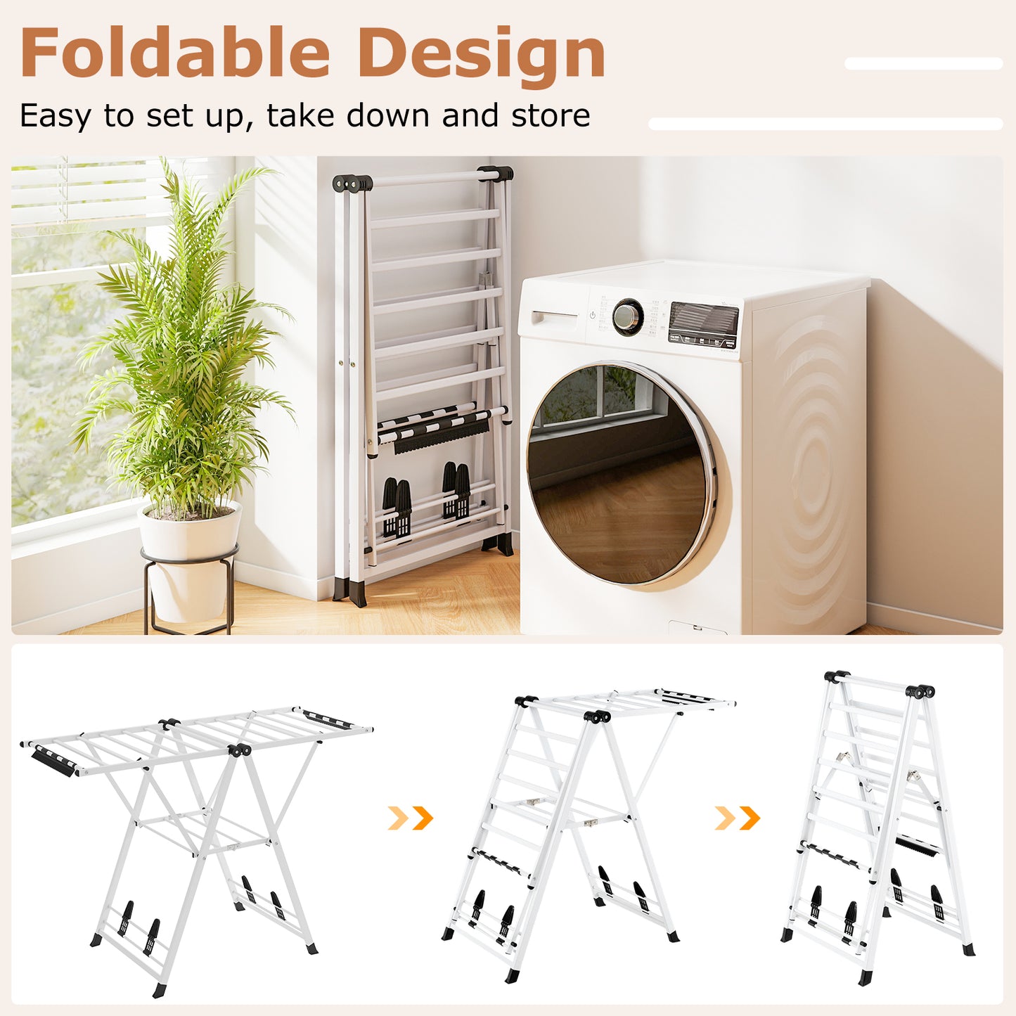 140cm Clothes Drying Rack Foldable Metal Laundry Drying Rack-White