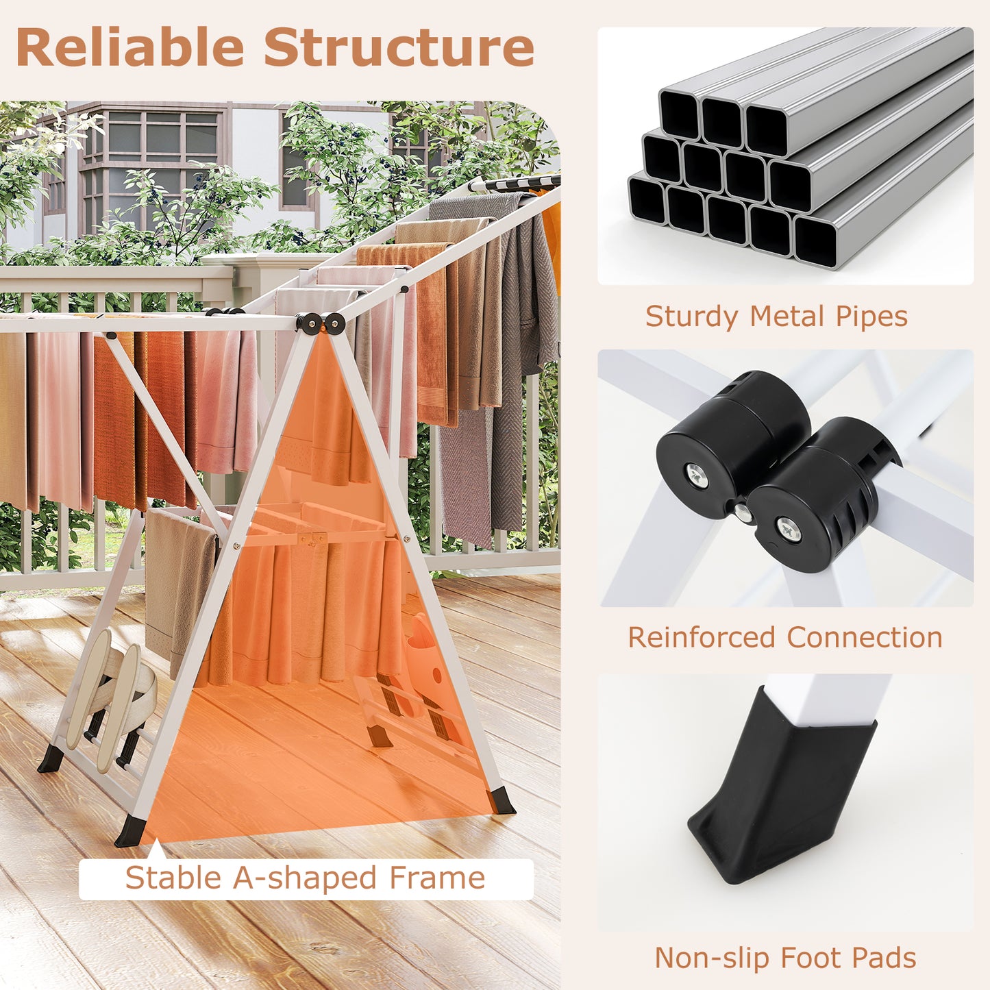 140cm Clothes Drying Rack Foldable Metal Laundry Drying Rack-White