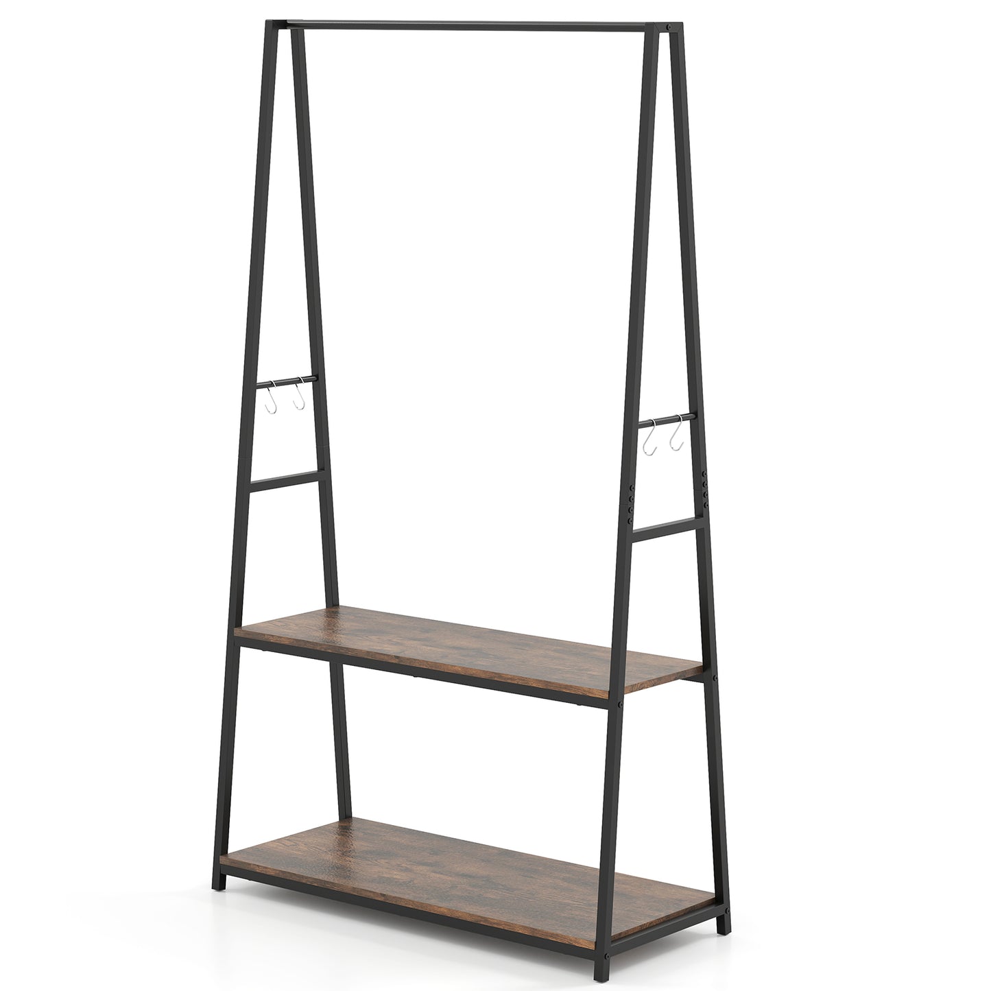 Clothes Rack with 2 Shelves and S Hooks for Laundry-Brown