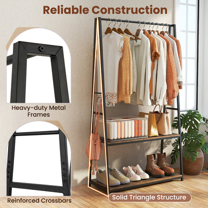 Clothes Rack with 2 Shelves and S Hooks for Laundry-Brown