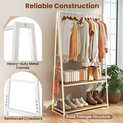 Clothes Rack with 2 Shelves and S Hooks for Laundry-Natural