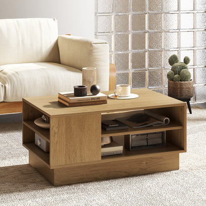 Modern Coffee Table Rectangle Center Table with 2-Tier Open Storage Shelves-Natural