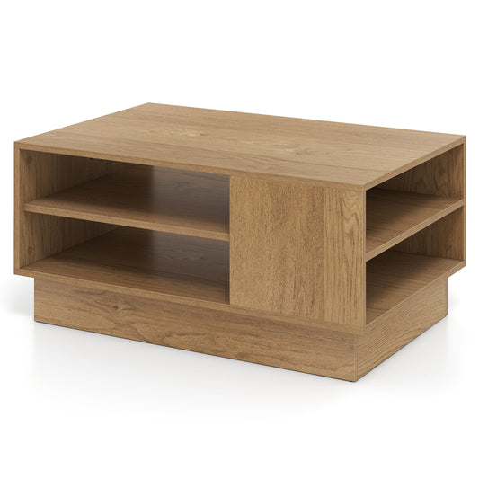 Modern Coffee Table Rectangle Center Table with 2-Tier Open Storage Shelves-Natural