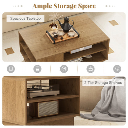 Modern Coffee Table Rectangle Center Table with 2-Tier Open Storage Shelves-Natural