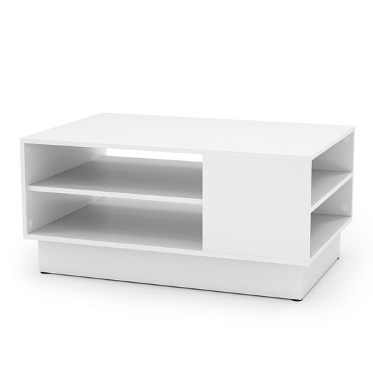 Modern Coffee Table Rectangle Center Table with 2-Tier Open Storage Shelves-White