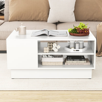 Modern Coffee Table Rectangle Center Table with 2-Tier Open Storage Shelves-White