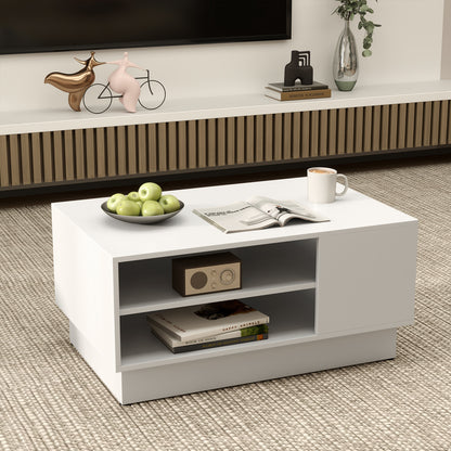 Modern Coffee Table Rectangle Center Table with 2-Tier Open Storage Shelves-White