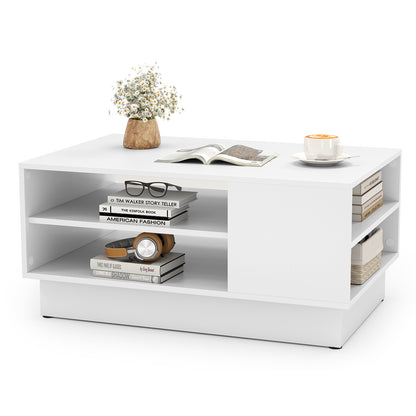 Modern Coffee Table Rectangle Center Table with 2-Tier Open Storage Shelves-White