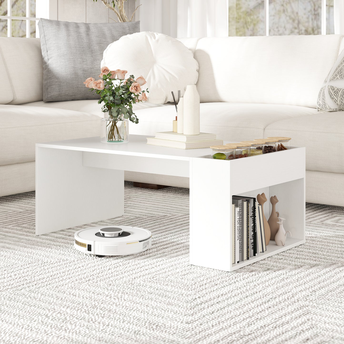 Coffee Table with Double-Layer Storage Space Modern Center Table-White