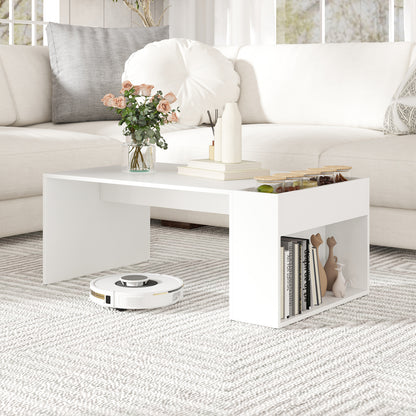 Coffee Table with Double-Layer Storage Space Modern Center Table-White