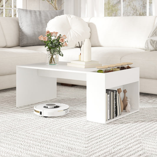 Coffee Table with Double-Layer Storage Space Modern Center Table-White
