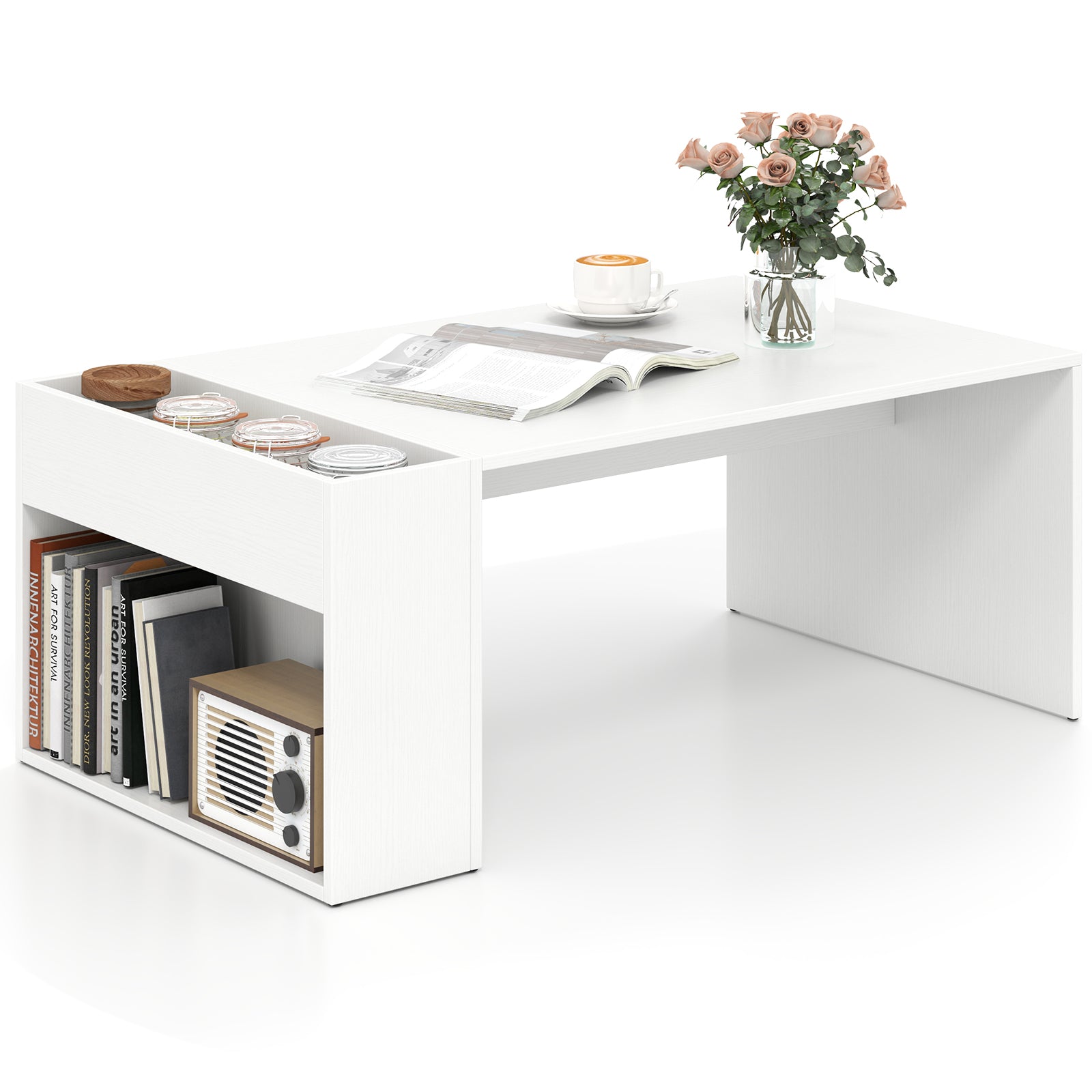 Coffee Table with Double-Layer Storage Space Modern Center Table-White