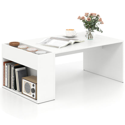 Coffee Table with Double-Layer Storage Space Modern Center Table-White