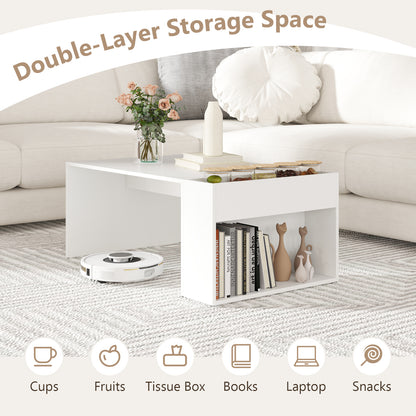 Coffee Table with Double-Layer Storage Space Modern Center Table-White