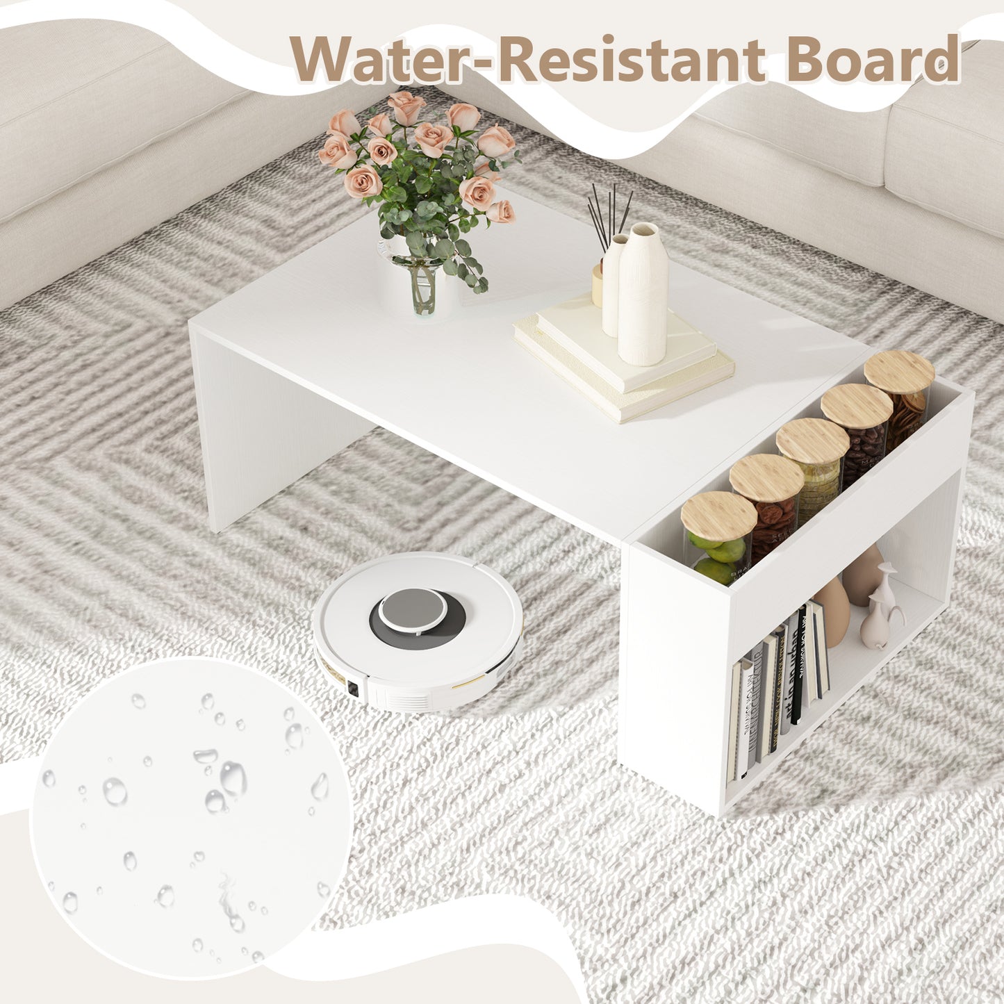 Coffee Table with Double-Layer Storage Space Modern Center Table-White