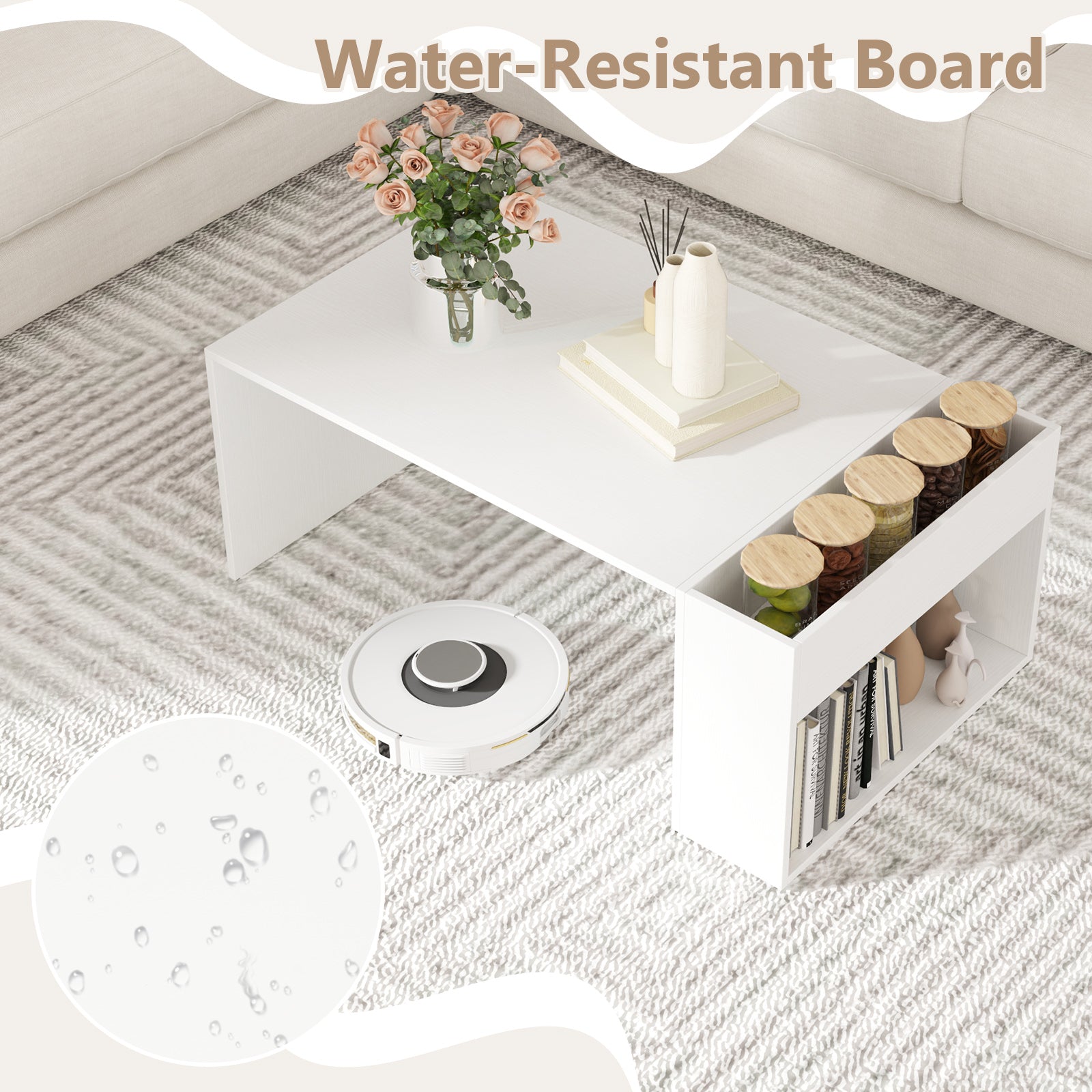 Coffee Table with Double-Layer Storage Space Modern Center Table-White