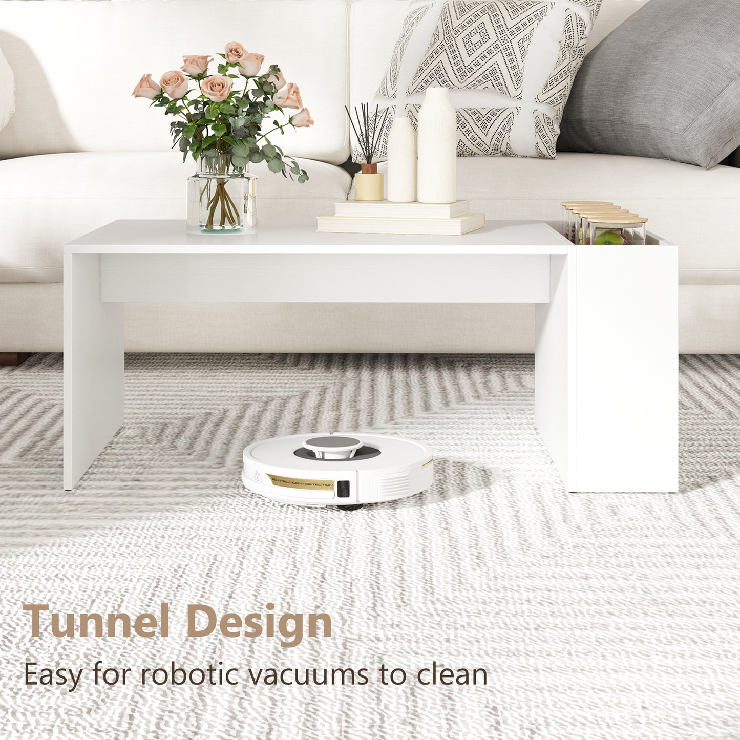 Coffee Table with Double-Layer Storage Space Modern Center Table-White