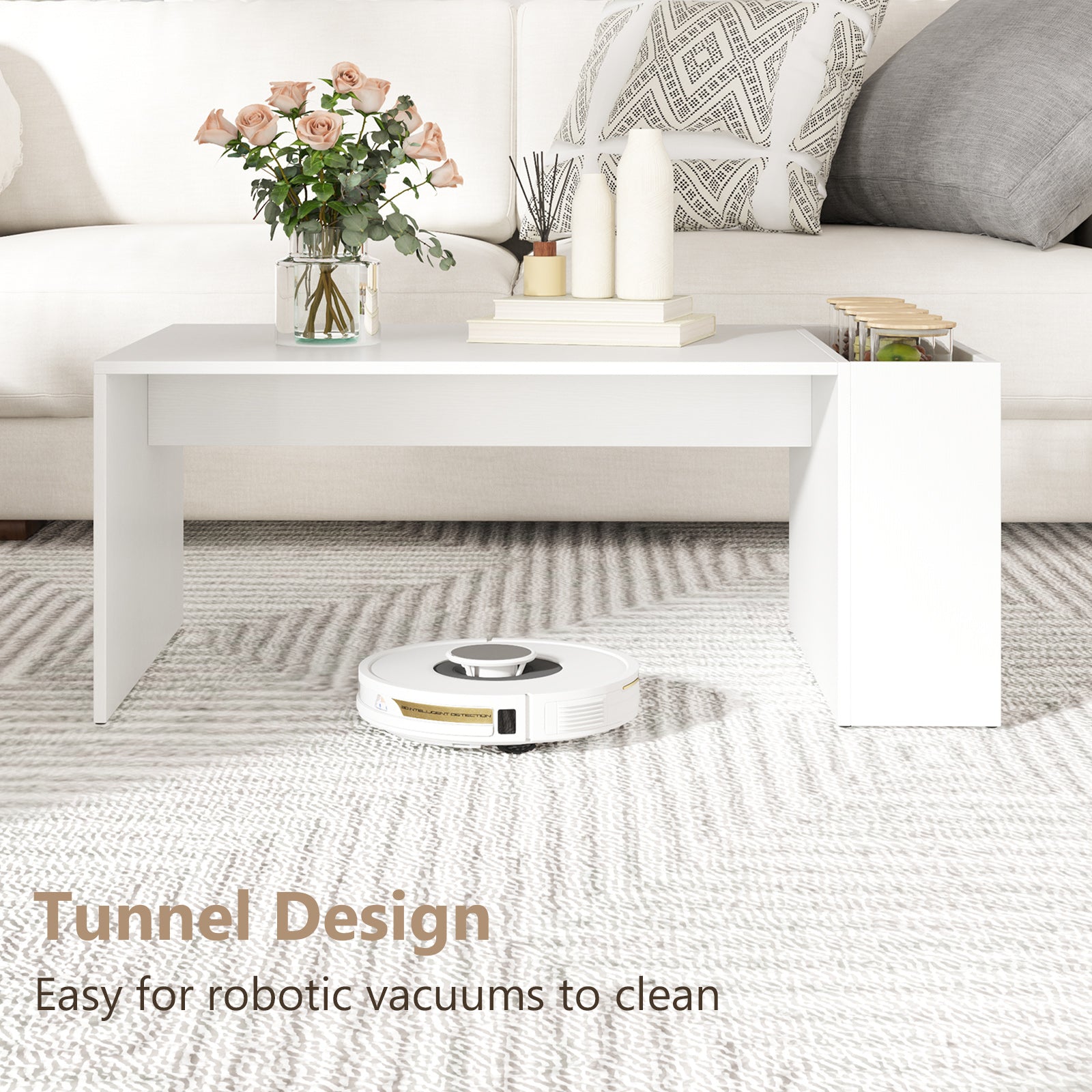 Coffee Table with Double-Layer Storage Space Modern Center Table-White