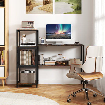 Computer Desk with Bookshelf Storage Cabinet and Shelves-Rustic Brown