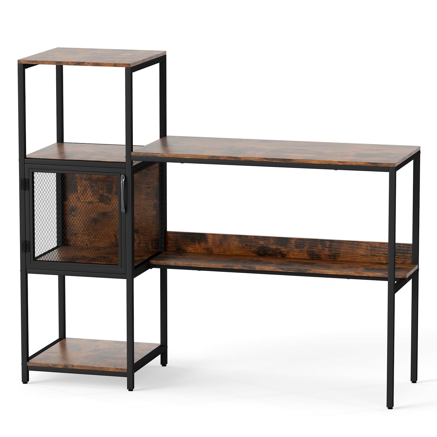 Computer Desk with Bookshelf Storage Cabinet and Shelves-Rustic Brown