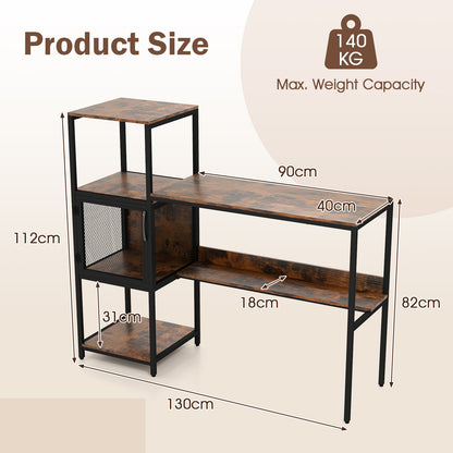 Computer Desk with Bookshelf Storage Cabinet and Shelves-Rustic Brown