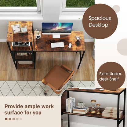 Computer Desk with Bookshelf Storage Cabinet and Shelves-Rustic Brown