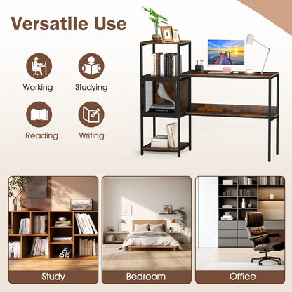 Computer Desk with Bookshelf Storage Cabinet and Shelves-Rustic Brown