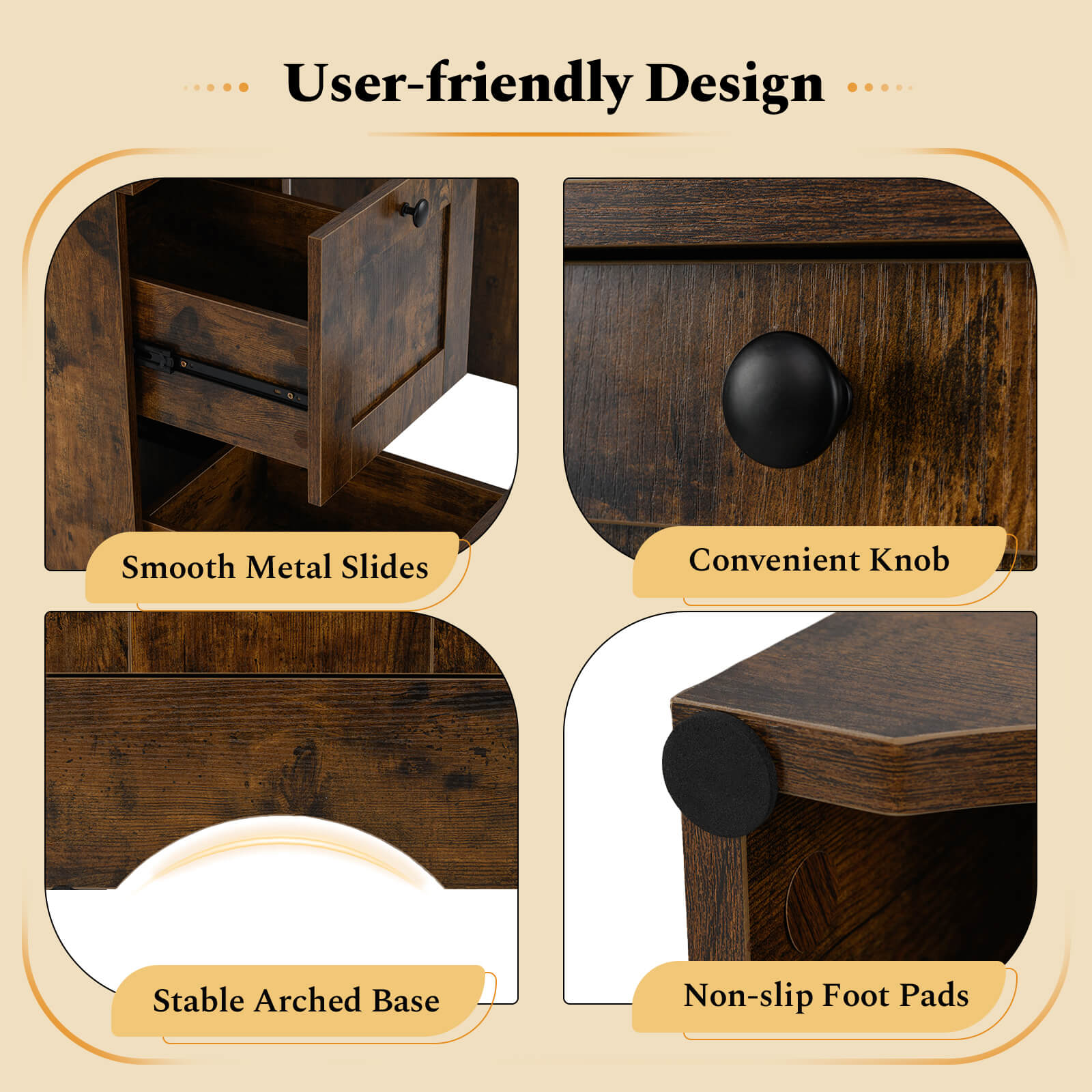 Computer Desk with Drawers with Charging Station and Cable Hole-Brown