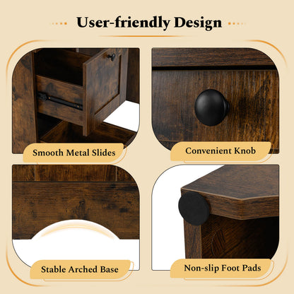 Computer Desk with Drawers with Charging Station and Cable Hole-Brown