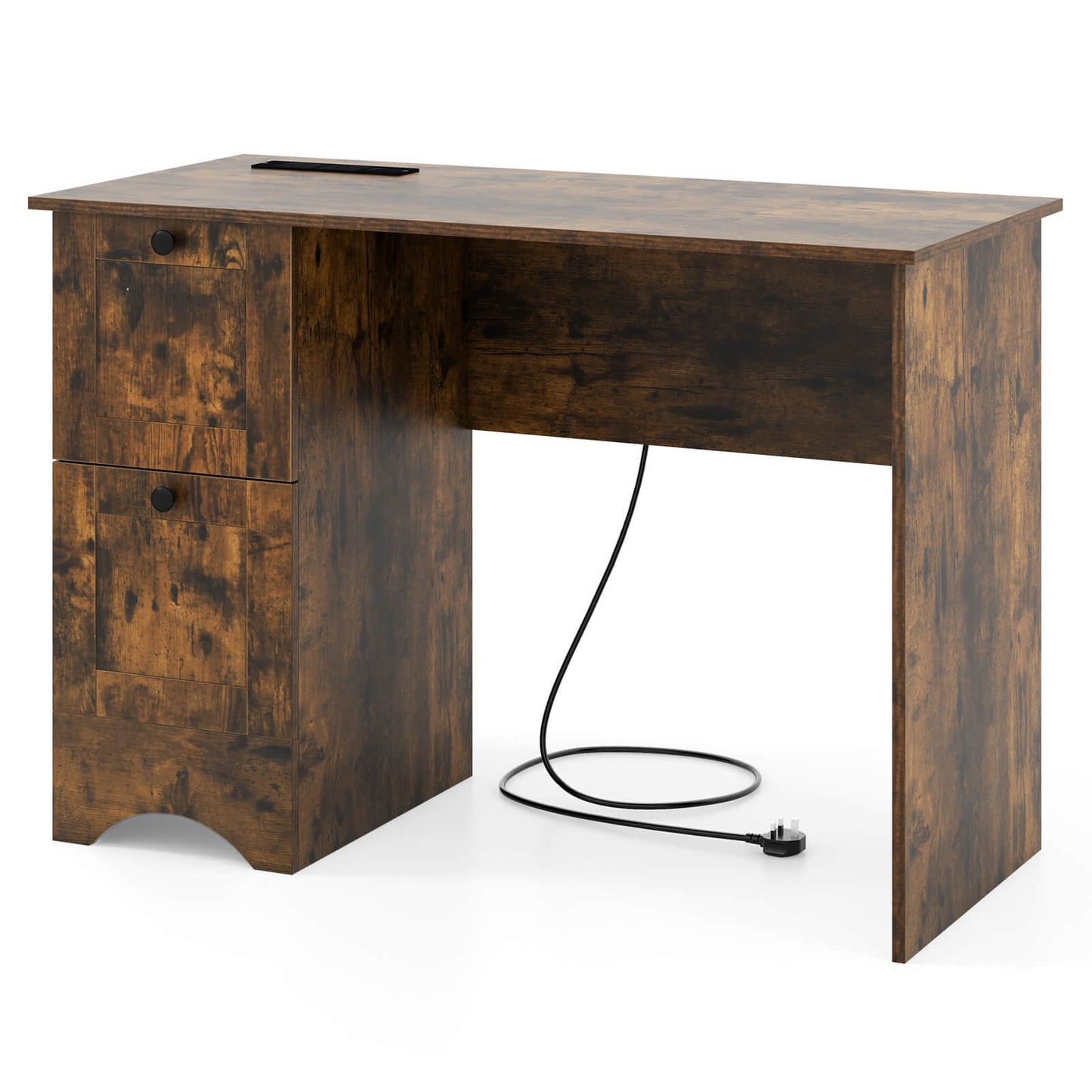 Computer Desk with Drawers with Charging Station and Cable Hole-Brown